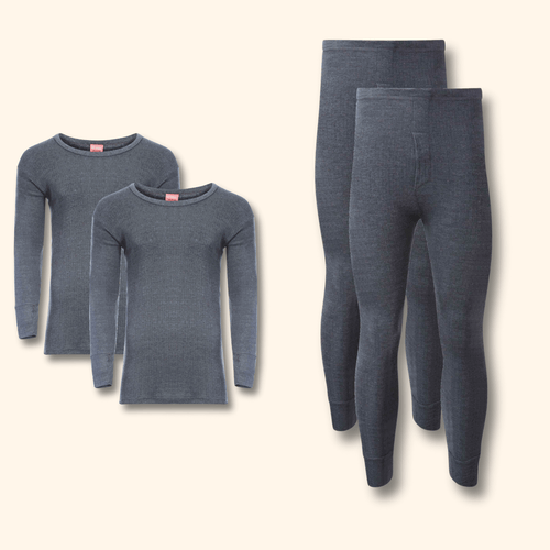 Heatwave Thermalwear Men's Thermal Underwear Set 2 Pack Long Sleeve Top and Long Johns