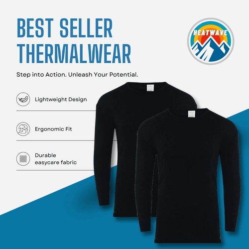 Heatwave Thermalwear Mens Thermal Long Sleeve Top Pack Of 2 Brushed Yarn Baselayer Sizes