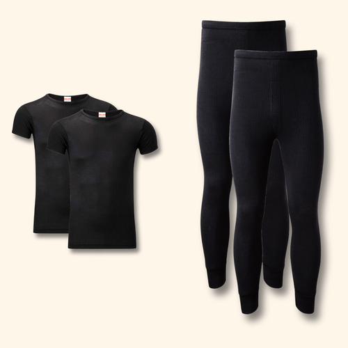 Heatwave Thermalwear Men's Thermal Underwear Set 2 Pack T Shirt And Long Johns Brushed