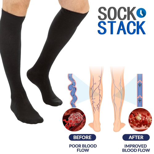 Sock Stack Travel Compression Socks 2 Pairs Unisex Knee-High Black Breathable Flight