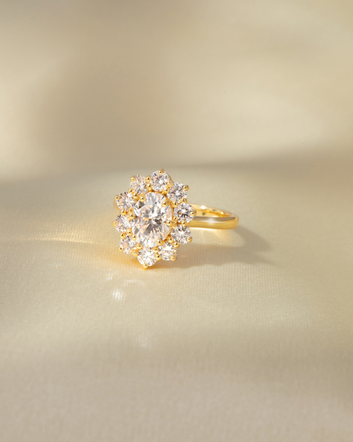 2.5 ct Oval Moissanite Halo Engagement Ring in 18k Gold Vermeil