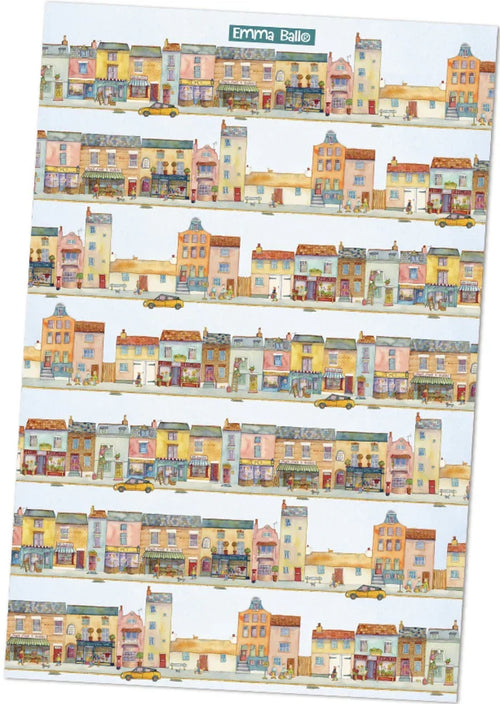 Emma Ball "Market Street", Pure cotton tea towel. Printed in the UK.