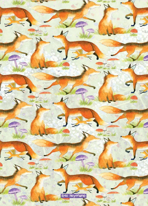 Emma Ball "Eric Heyman Foxes", Pure cotton tea towel. Printed in the UK