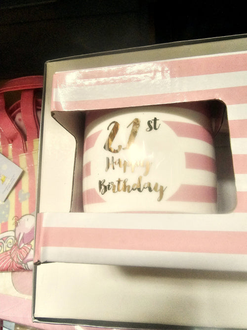 happy birthday striped boxed mug  21st