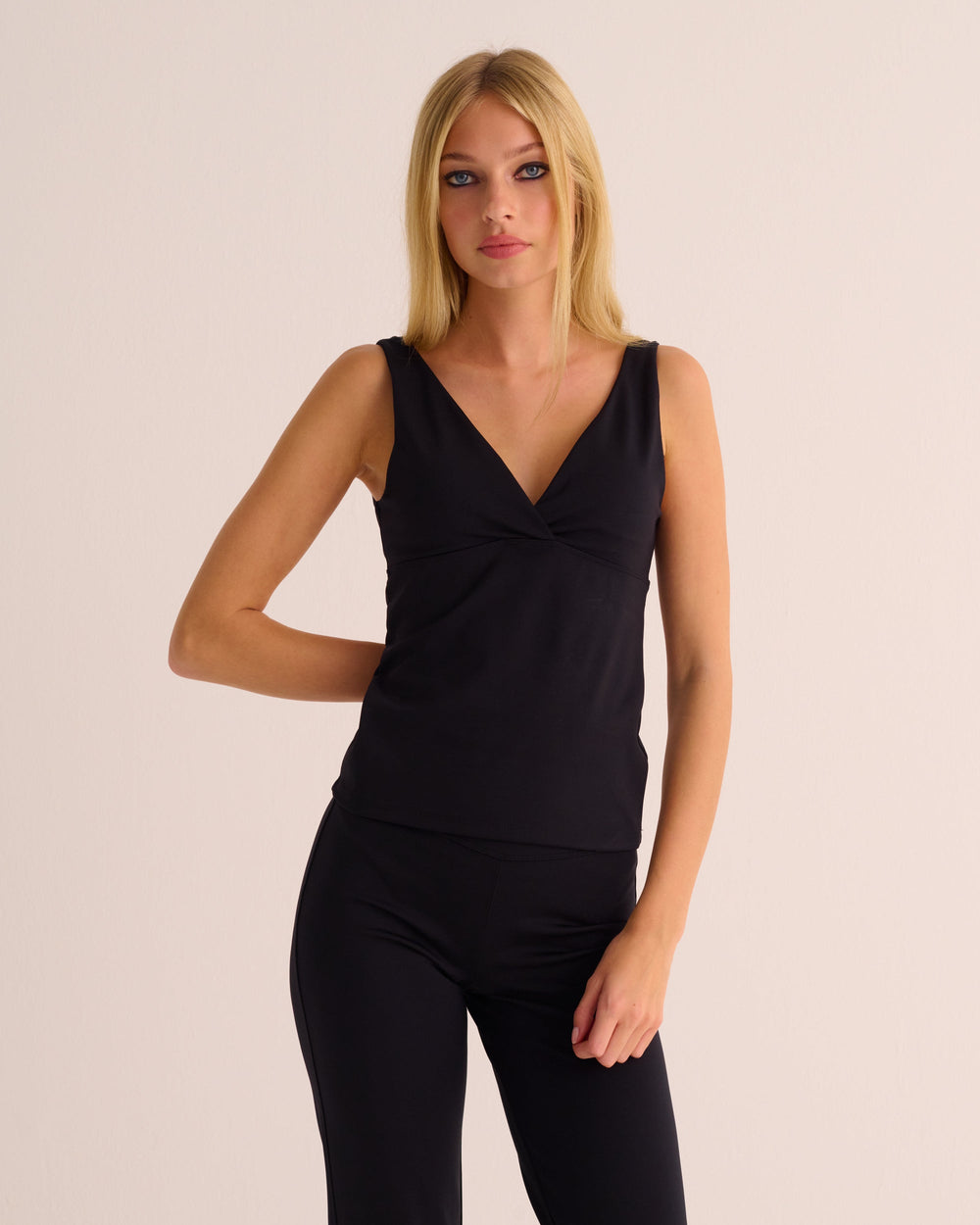 Black Soft-sculpt Stretch Wrap Top