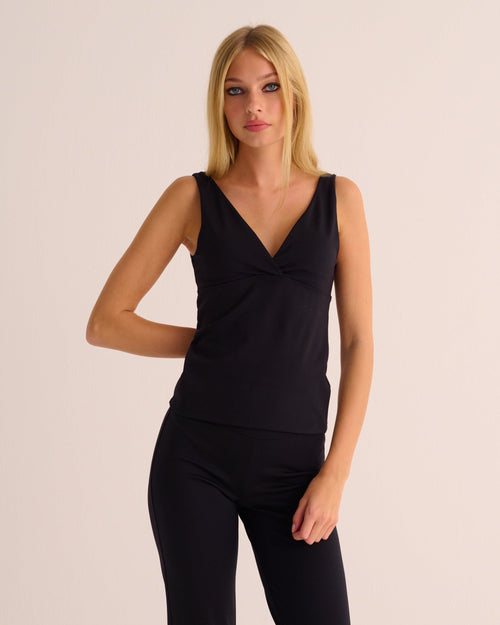 Black Soft-sculpt Stretch Wrap Top