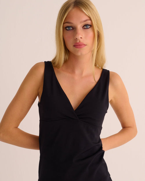 Black Soft-sculpt Stretch Wrap Top