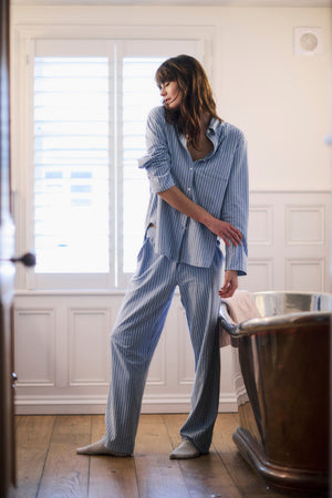 Pale Blue Striped Brushed Organic Cotton Pyjama Set