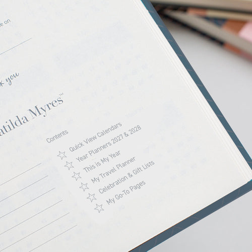 Matilda Myres | 2027 Diary - A5 Daily Planner with Rose Gold Wiro | Day-to-Page in Grey