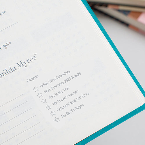 Matilda Myres | 2027 Diary - A5 Daily Planner with Rose Gold Wiro | Day-to-Page in Teal