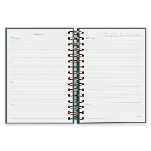 Matilda Myres | 2027 Diary - A5 Daily Planner with Rose Gold Wiro | Day-to-Page in Grey