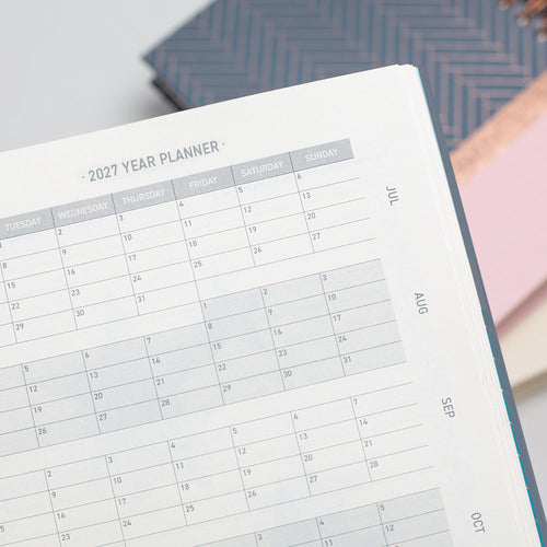 Matilda Myres | 2027 Diary - A5 Daily Planner with Rose Gold Wiro | Day-to-Page in Grey