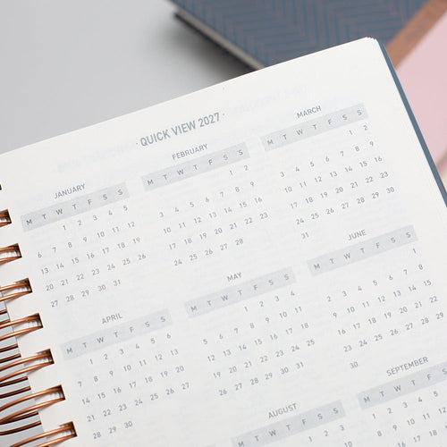 Matilda Myres | 2027 Diary - A5 Daily Planner with Rose Gold Wiro | Day-to-Page in Grey
