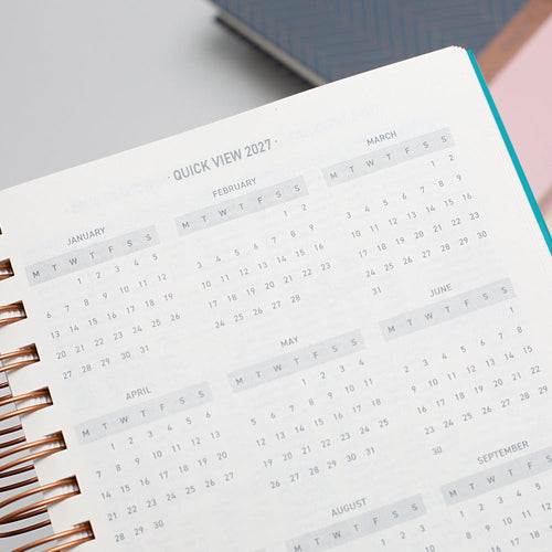 Matilda Myres | 2027 Diary - A5 Daily Planner with Rose Gold Wiro | Day-to-Page in Teal