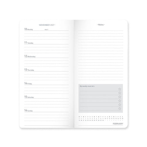 Matilda Myres | 2027 Diary - Slim Weekly Planner with Notes | Week-to-View in Grey