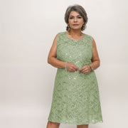 Sequin & Lace Sleeveless Shift Party / Evening Dress
