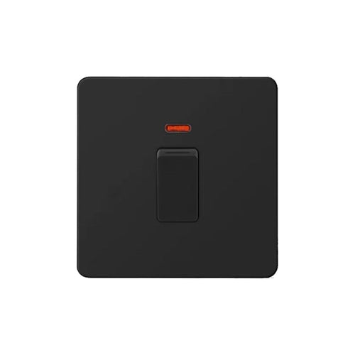 Caradok Matt Black Metal Screwless 20A Switch w/ Neon