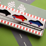 Racing Car Sock Box - 4 Pairs of Bamboo Socks (His)