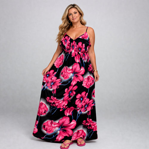 Strappy Maxi Dress with V Frilled Top