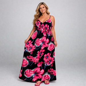 Strappy Maxi Dress with V Frilled Top