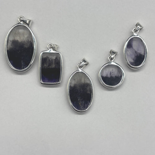 Genuine Blue John Fluorite Pendant set in sterling silver - 2 options