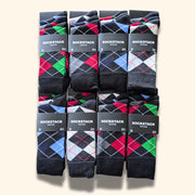 Sock Stack 24 Pairs Men's Cotton Colourful Heel Toe Black Argyle Diamond Easycare