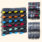 Sock Stack 24 Pairs Men's Cotton Colourful Heel Toe Black Argyle Diamond Easycare