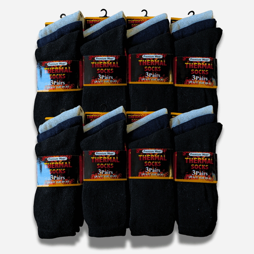 Heatwave Thermalwear Mens Black Thermal Socks 24 Pairs Double Brushed Knit Brushed Base Layer Warmth