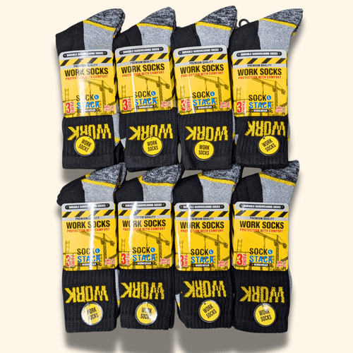 Sock Stack Mens Heavy Duty Work Socks 24 Pairs Cushion Sole Reinforced Toe And Heel Black Comfort Cuff Breathable Everyday