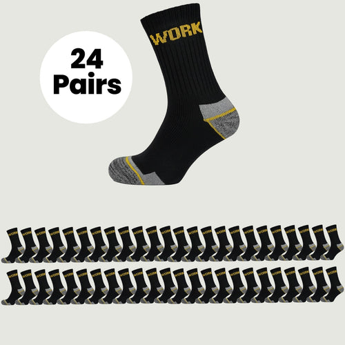 Sock Stack Mens Heavy Duty Work Socks 24 Pairs Cushion Sole Reinforced Toe And Heel Black Comfort Cuff Breathable Everyday