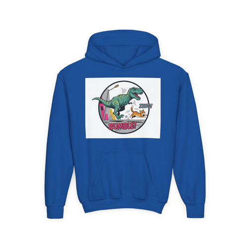 T-Rex Chase Dino Rumble Youth Hoodie | Dinosaur Graphic Sweatshirt