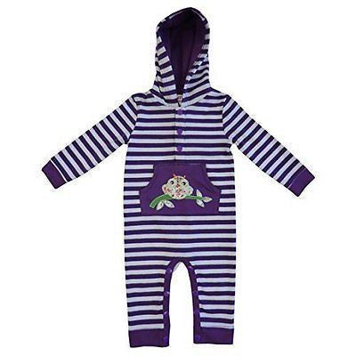 powell craft purple strippy owl hooded jumpsuit 0-6 months