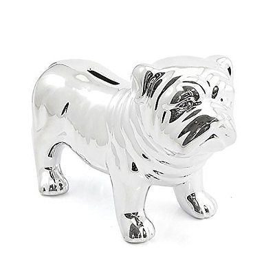 shinny silver look standing bulldog money bank bulldog