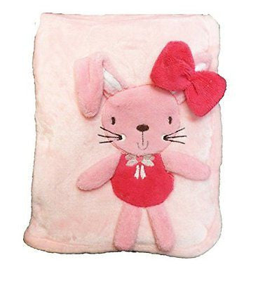 Supersoft Superior Luxurious Quality Pink Bunny With Bow Design Pram/Crib Blanke