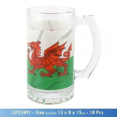 Welsh Dragon design beer tankard glass (one)