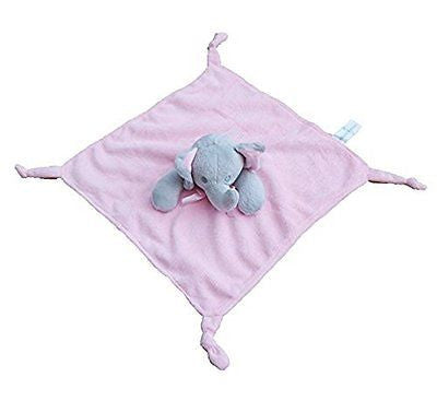 Pink Elephant Super soft Plush Velour Baby Comforter With Knotted Corners