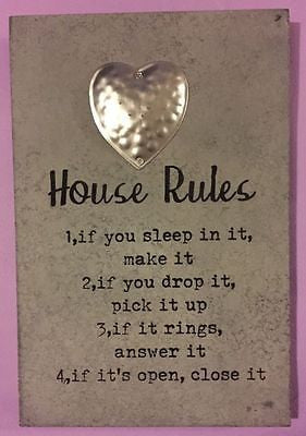 shabby chic house rules plaque