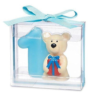 Teddy bear with number 1. 80 x 35 x 70mm. Blue