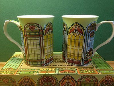 Set Of 2 China Mugs Stained Glass Windows Design (LP92365)