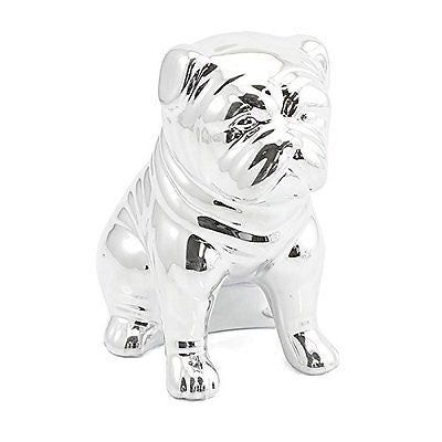 shinny silver look bulldog money bank bulldog