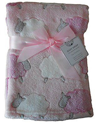 Baby Girls Pink White and Grey Sheep Animals Wrap Blanket 75cm x 100cm approx