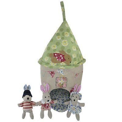 Pretty Bunny Rabbit House with 3 Resident Bunnies - 1 Boy & 2 Girls - Powell Cra