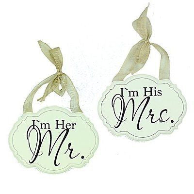 Amore Pair of Wall Plaques Decorations - 'I'm Her Mr' & 'I'm His Mrs' Set of 2 -