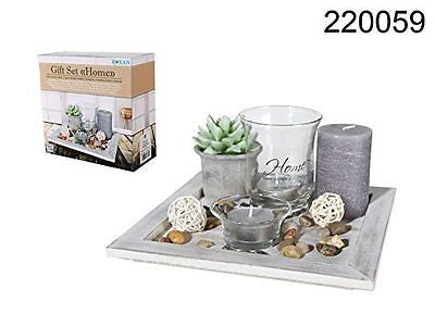 wooden plate tea light gift set