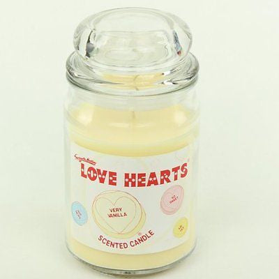LOVE HEARTS 453g GLASS JAR LID SCENTED CANDLE SCENT CANDLES VERY VANILLA NEW