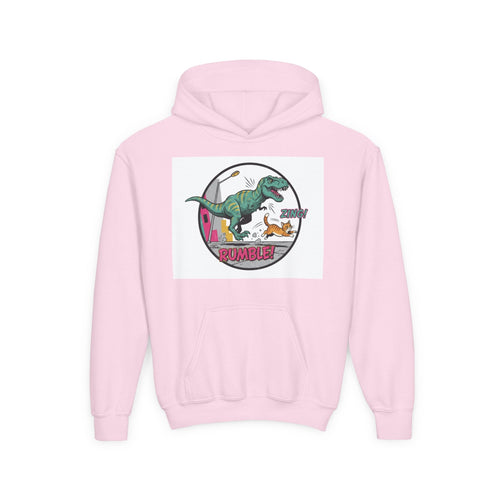 T-Rex Chase Dino Rumble Youth Hoodie | Dinosaur Graphic Sweatshirt