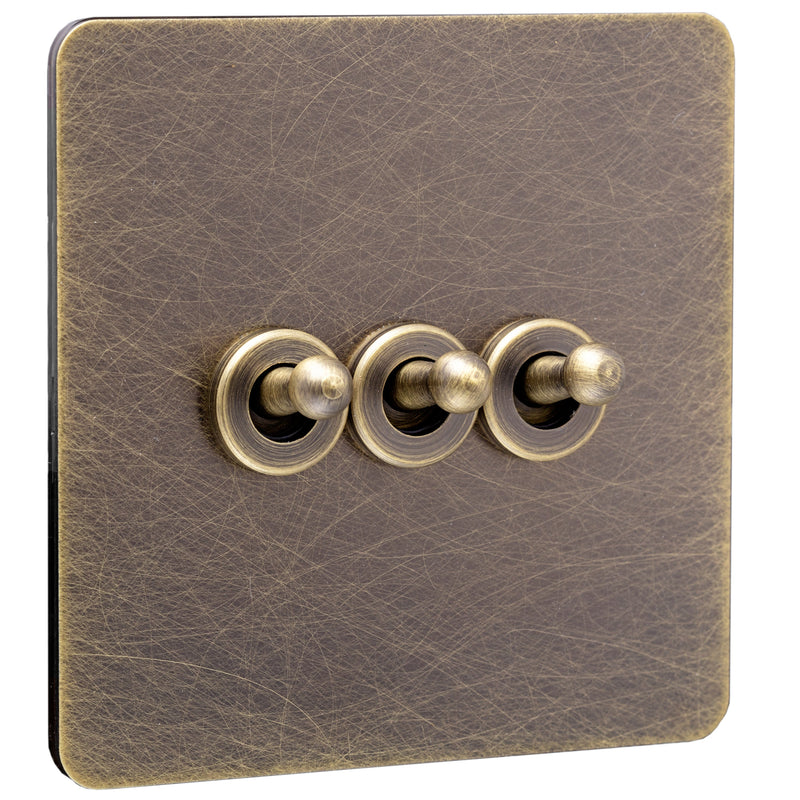 Caradok Screwless Antique Brass Toggle Switch - 3 Gang - The Georgian