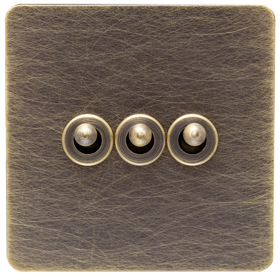 Caradok Screwless Antique Brass Toggle Switch - 3 Gang - The Georgian
