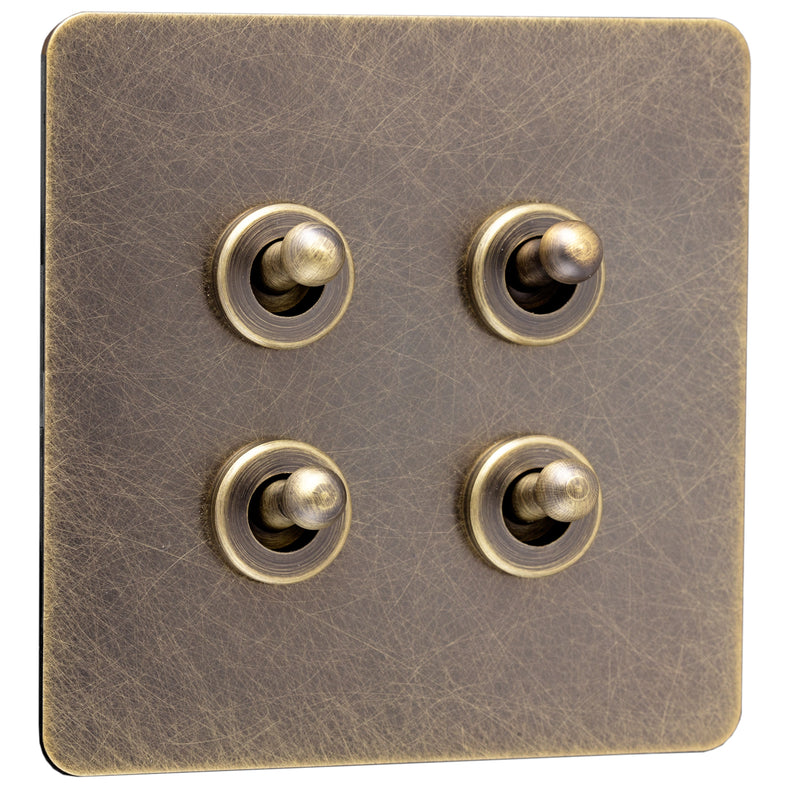 Caradok Screwless Antique Brass Toggle Switch - 4 Gang - The Georgian