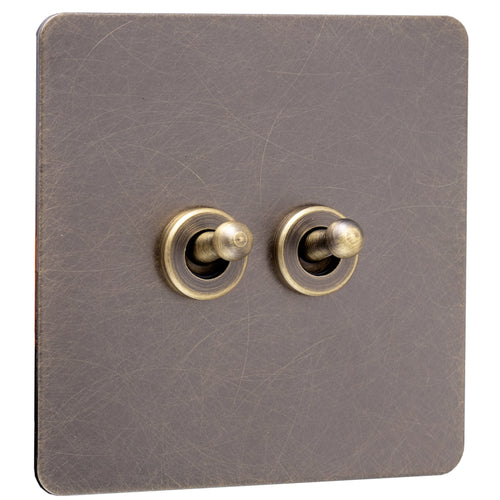 Caradok Screwless Antique Brass Toggle Switch - 2 Gang - The Georgian